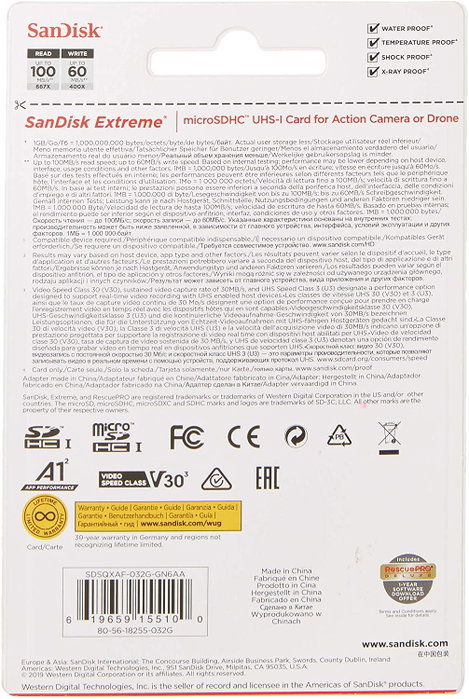 SanDisk Extreme 32GB microSDHC UHS-I Clase 10 con adaptador SanDisk Extreme 32GB microSDHC UHS-I Clase 10 con adaptador